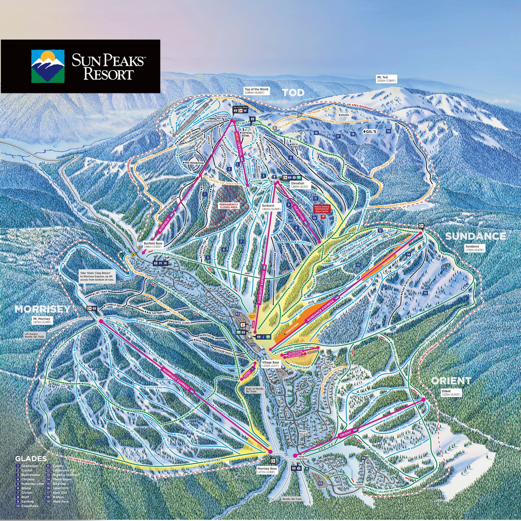 Sun Peaks 2020/21 Trail Map 24" x 24" Photographic Print