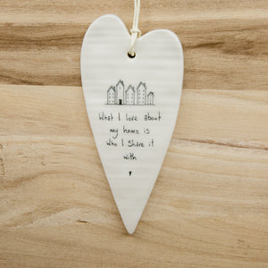 What I love - Long Heart Porcelain Hanger