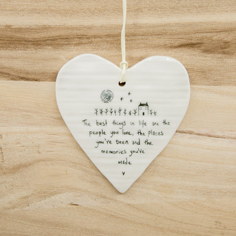Best things in life - Round Heart Porcelain Hanger