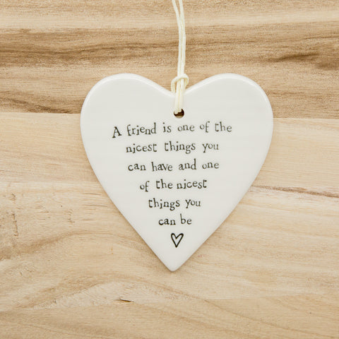 A friend - Round Heart Porcelain Hanger