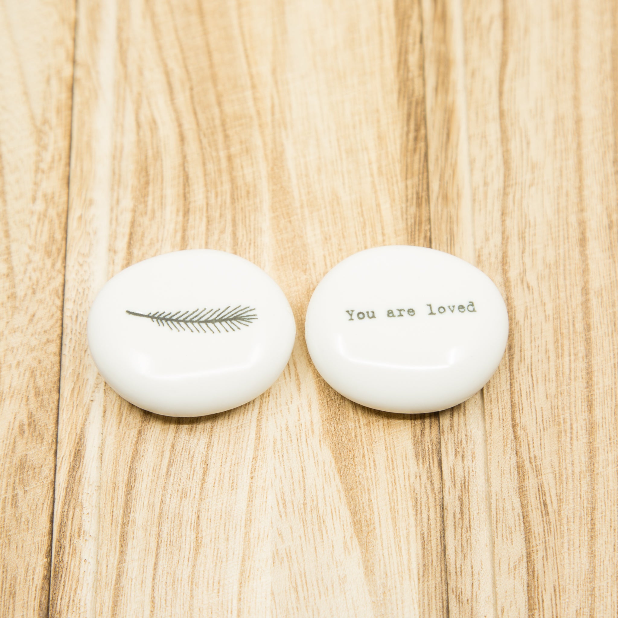 You are loved - Feather - Porcelain Pebble