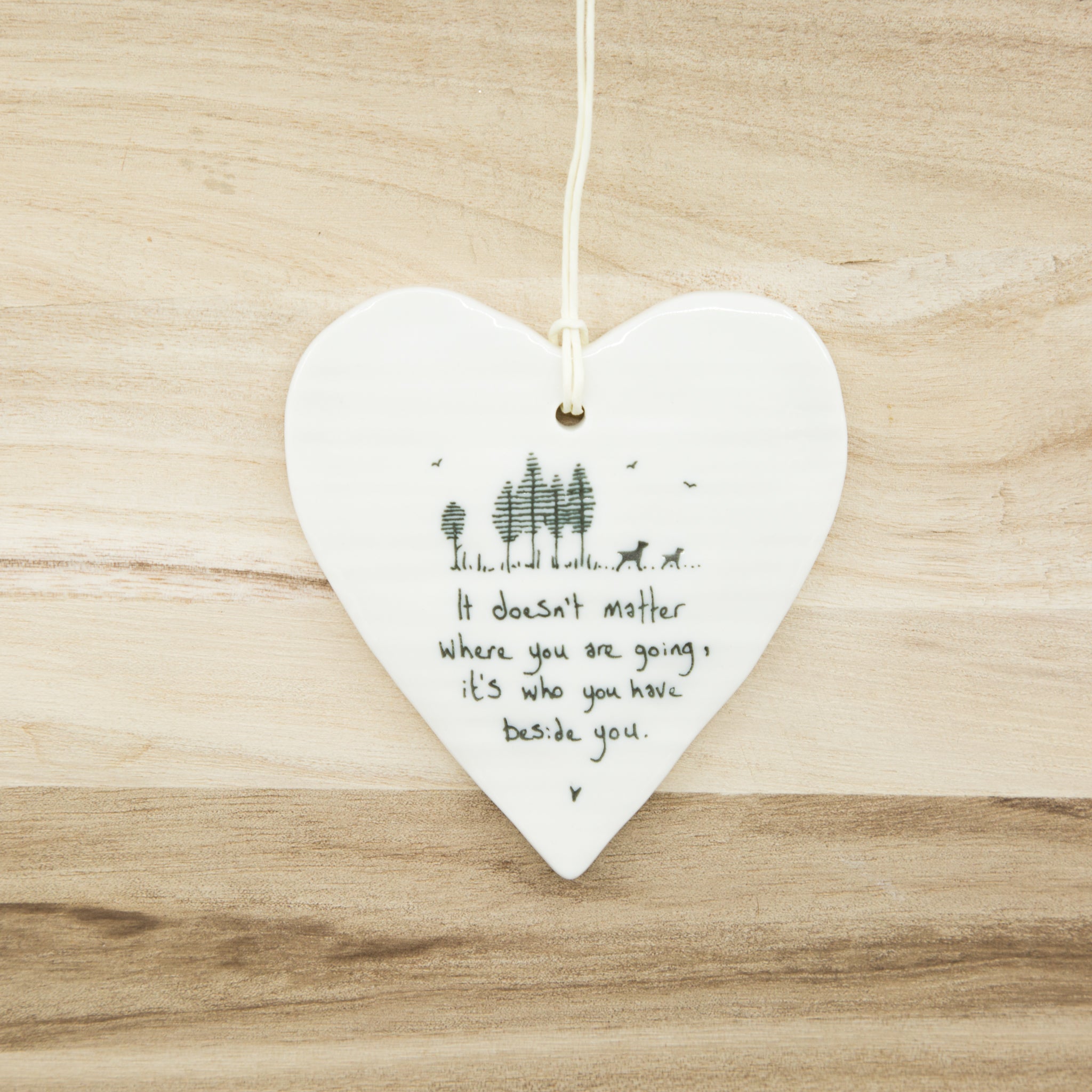 Where you are going -Round Heart Porcelain Hanger