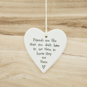 Friends are like stars - Round Heart Porcelain Hanger