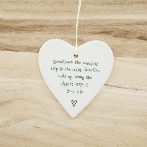 The smallest step - Round Heart Porcelain Hanger