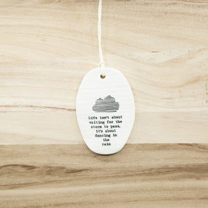 Dancing in the rain- Oval Porcelain Hanger
