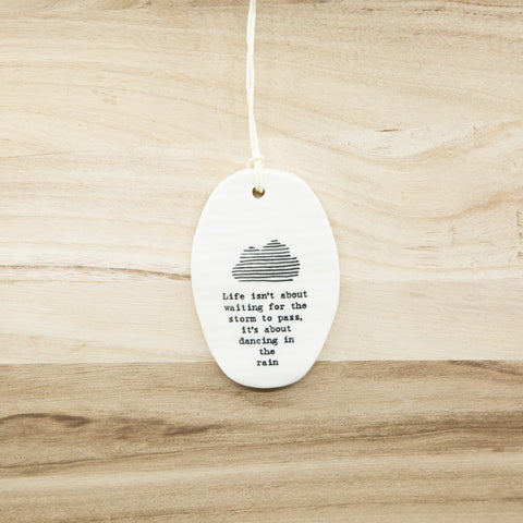 Dancing in the rain- Oval Porcelain Hanger